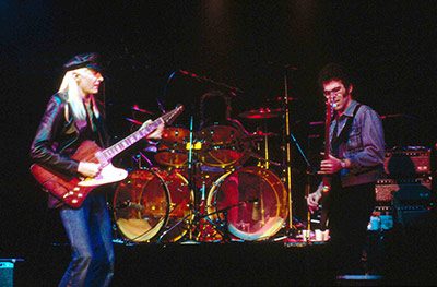 Photo of Johnny Winter, Jon Paris, Bobby Torello at Lorely Festival 1980 